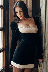 Elegant Square Neck Slimming Long Sleeve Fitted Mini Dress