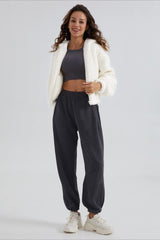 Fuzzy Hooded Zip Short Jacket