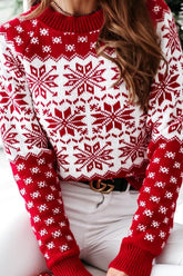 Christmas Cozy Snowflake Polka Dot Color Block Sweater