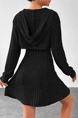 Hooded Long Sleeve Sleeveless A Shape Sweater Dress