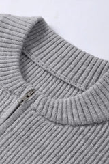 Pleated Knit O Neck Zipper Cardigan