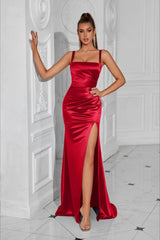 Satin Split Bodycon Party Dress XS / Red