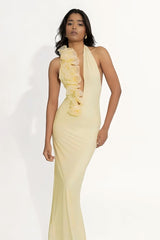 Halter Deep V Backless Bodycon Maxi Prom Dress