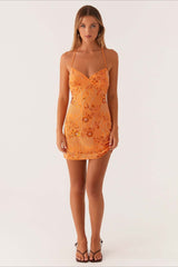 Colorful Beaded Back Tie Cocktail Dress