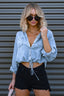 Denim Drawstring Hem Relaxed Blouse