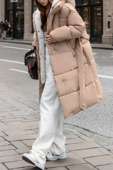 Colorblock Mid-Length Hooded Puffer Puffer Jacket