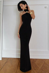 High Neck Sleeveless Slit Formal Dress