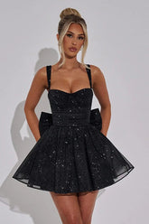 Satin Bow A-Line Mini Dress