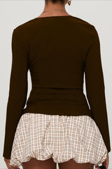 Single Button Knit Long Sleeve Blouse