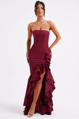 Strapless High Slit Backless Bodycon Slim Fit Elegant Prom Dress