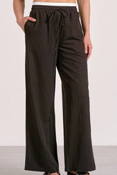 Stripe Patchwork Drawstring Waist Straight Pants