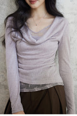 Mock Two Piece Draped Lace Knit Top