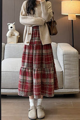 Wool Blend Tiered Plaid Christmas Skirt