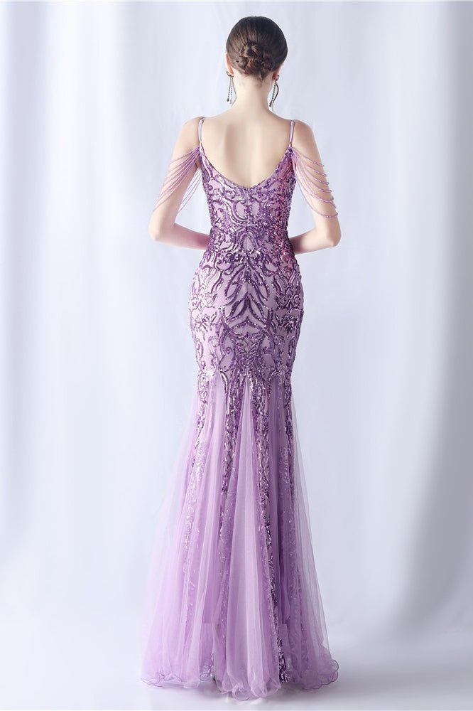 Beaded Mesh Cocktail Maxi Dress