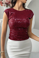 Sequin Backless Short Sleeve Tank Top