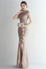 Glitter High Neck Mermaid Slit Formal Dress