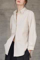 Long Sleeve Cotton Lapel Collar Blouse