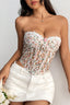 Floral Embroidery Boned Sheer Corset Tube Top