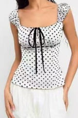 Polka Dot Low Back Slim Fit Short Sleeve Tank Top