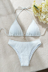 Textured Drawstring Tie Bikini Set