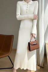 Elegant Collared Maxi Sweater Dress