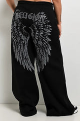 Rhinestone Print High Waist Wide Leg Pants