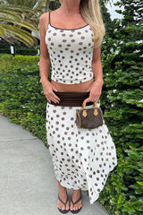 Polka Dot Sleeveless Crop Top High Waist Contrast Skirt Set
