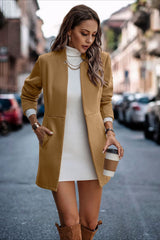 Brushed Wool Solid Long Sleeve Coat coats