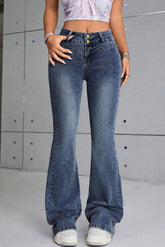 Slim Fit Washed Flare Denim Jeans Blue / XS