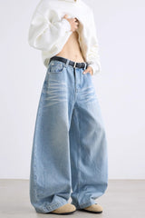 Letter Printed Slouchy Wide Leg Versatile Jeans