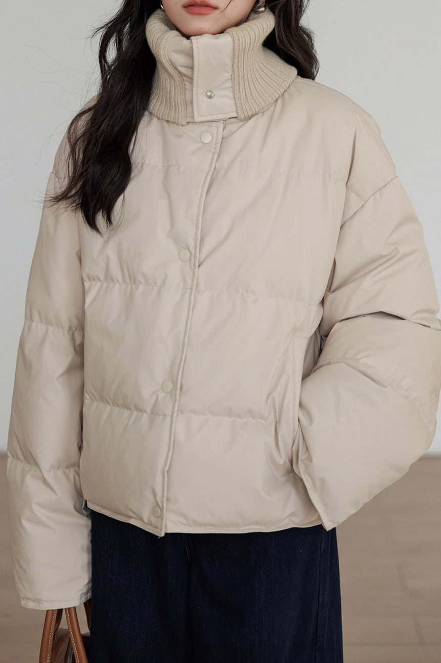 Knit Collar White Duck Down Puffer Jacket