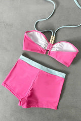 Color Block Printed Halter Bandeau Two Piece Swim Set