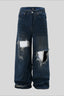 Heavy Distressed Ripped Wide Leg Jeans