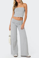 Striped Tube Top Crop Top Wide Leg Pants Set
