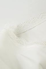 Lace Paneled V Neck Puff Short Sleeve Blouse