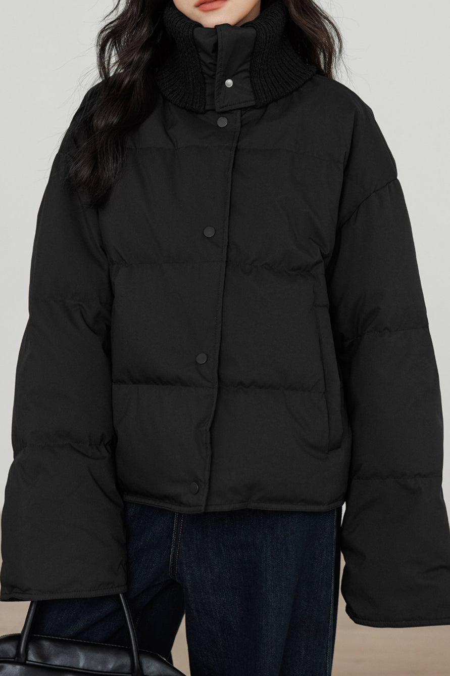 Knit Collar White Duck Down Puffer Jacket