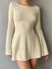 Backless Knitted Long Sleeve Mini Dress APRICOT / S Mini Dresses