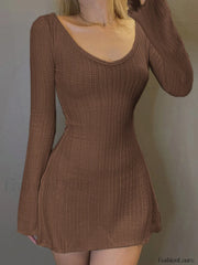 Backless Knitted Long Sleeve Mini Dress Mini Dresses