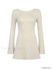Backless Knitted Long Sleeve Mini Dress Mini Dresses