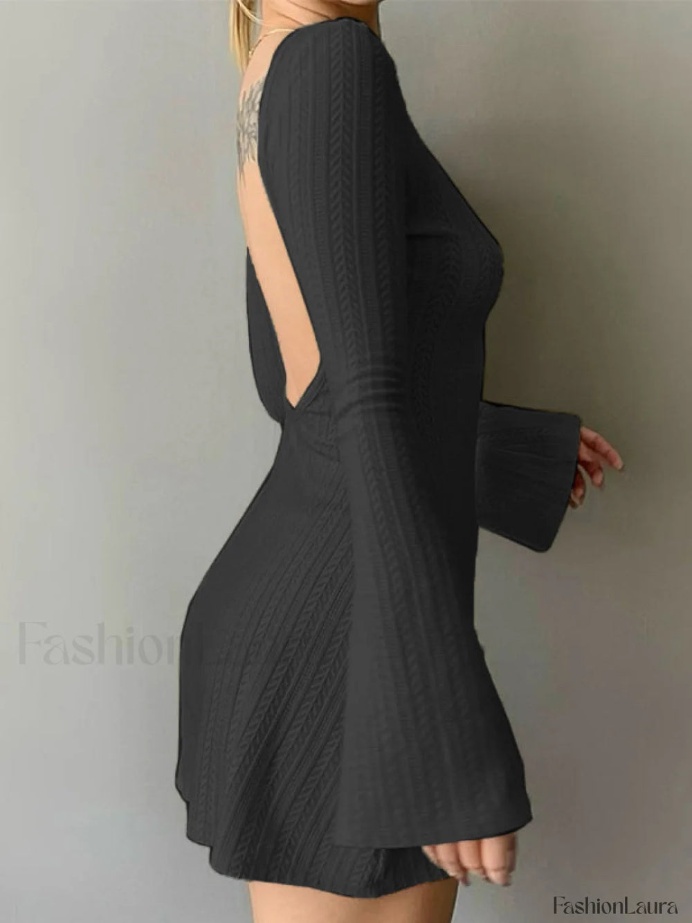 Backless Knitted Long Sleeve Mini Dress Mini Dresses
