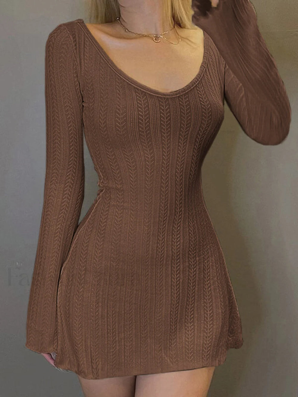 Backless Knitted Long Sleeve Mini Dress Mini Dresses