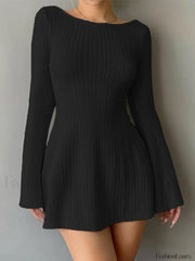 Backless Knitted Long Sleeve Mini Dress Mini Dresses