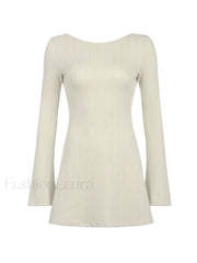 Backless Knitted Long Sleeve Mini Dress Mini Dresses