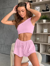 Backless Pink Pajama Shorts Two Piece Set