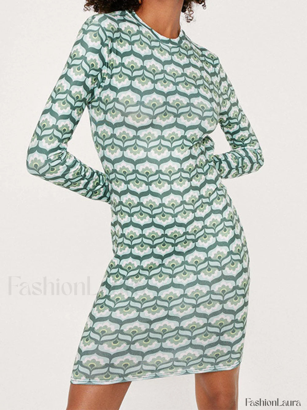 Backless Printed Long Sleeve Midi Dress Midi Dresses