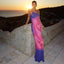 Backless Printed One Shoulder Strappy Maxi Dress Blue / S