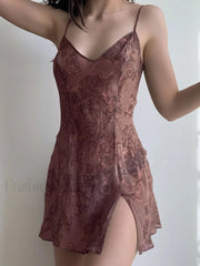 Backless Printed Slip Mini Dress Brown / S Mini Dresses