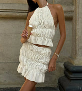 Backless Ruched Mini Skirt Two Piece Set WHITE / S