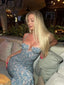 Backless Spaghetti Strap Floral Dress Blue / S