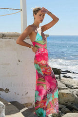 Backless Strappy Printed Seaside Vacation Floral Dress